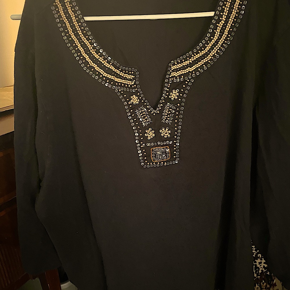 Black beaded long sleeved top